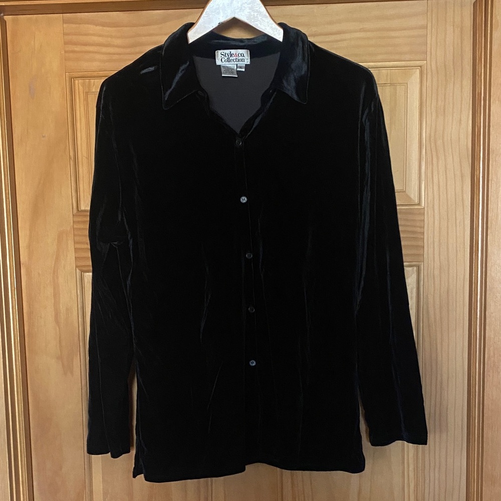 Style & Co. Black Velvet Button Down Shirt XL